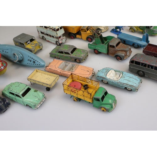 529 - 17 Mid 20th C diecast models, heavily play worn, mainly Dinky examples plus a play worn tin plate Da... 