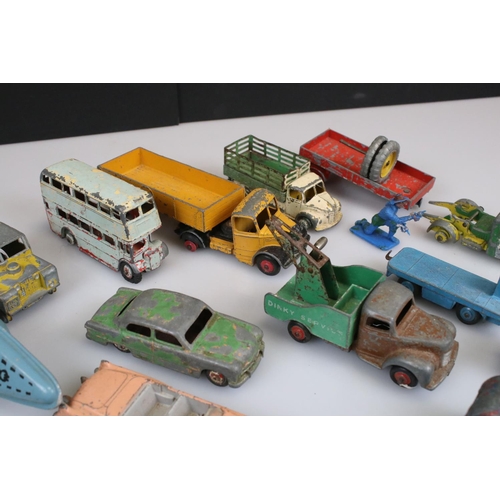 529 - 17 Mid 20th C diecast models, heavily play worn, mainly Dinky examples plus a play worn tin plate Da... 