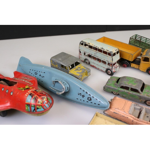 529 - 17 Mid 20th C diecast models, heavily play worn, mainly Dinky examples plus a play worn tin plate Da... 