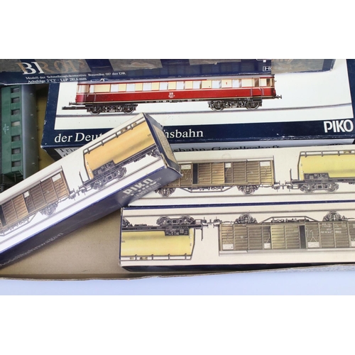 112 - Collection of boxed Piko HO gauge model railway to include Triebwagenzug BR185 BR195, Schnellzugloko... 