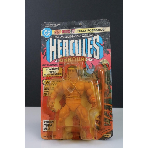 165 - Three carded DC Comics action figures to include Remco Hercules (cracked & discoloured bubble, figur... 