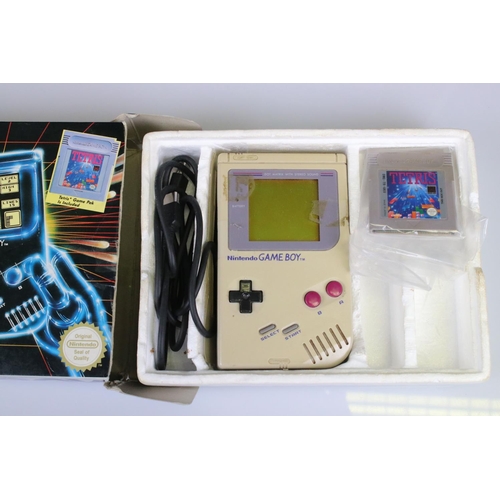 168 - Retro Gaming - Boxed Nintendo Game Boy handheld console with Tetris game and lead, untested, discolo... 