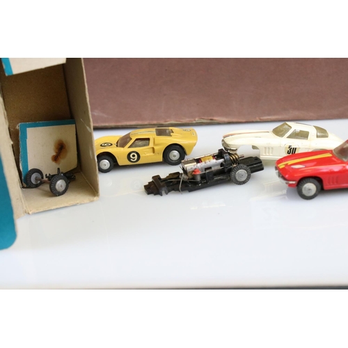 229 - Group of Triang Motor Rally / Racing Cars items to include 2 x slot cars, trackside buildings, track... 