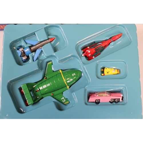 231 - Group of TV related models and figures to include boxed Matchbox Thunderbirds Rescue Pack, boxed Des... 