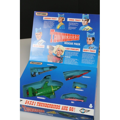 231 - Group of TV related models and figures to include boxed Matchbox Thunderbirds Rescue Pack, boxed Des... 