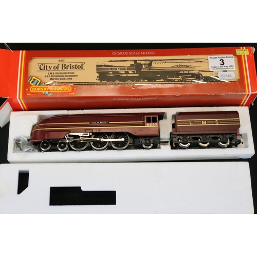 3 - Three boxed Hornby OO gauge locomotives to include R072 LMS 4-6-2 City of Bristol, R830 GWR 4-6-0 Sa... 