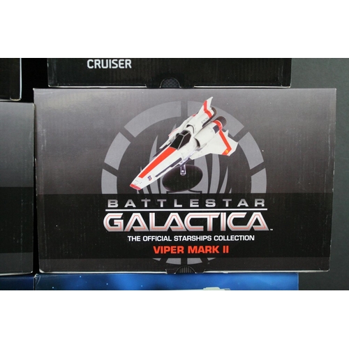 139 - Eight boxed Eaglemoss Sci Fi figures to include 3 x Battlestar Galactica and 5 x Star Trek, all exce... 