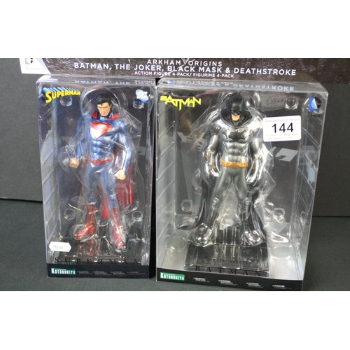 144 - Boxed DC Comics Batman Arkham Origins 4 pack figure set and 2 x boxed Kotobukiya DC Comics figures t... 