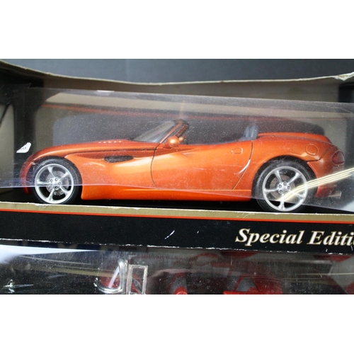 385 - Seven boxed 1:18 diecast models to include 4 x Maisto (BMW Z8, Dodge Concept Vehicle, Audi TT Roadst... 