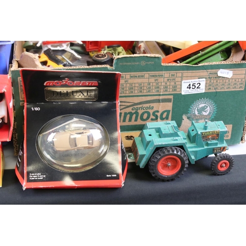 452 - Group of diecast, plastic and tin plate models to include Triang, Zylmex, Majorette etc (two boxes)