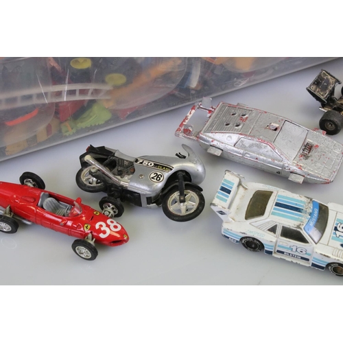 454 - Quantity of play worn diecast & plastic models to include Corgi, Burago, Dinky etc, condition varies