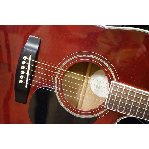 605 - Guitar - Takamine EG-334RC electro acoustic guitar in burgundy finish.  Comes with a Stronghold hard... 