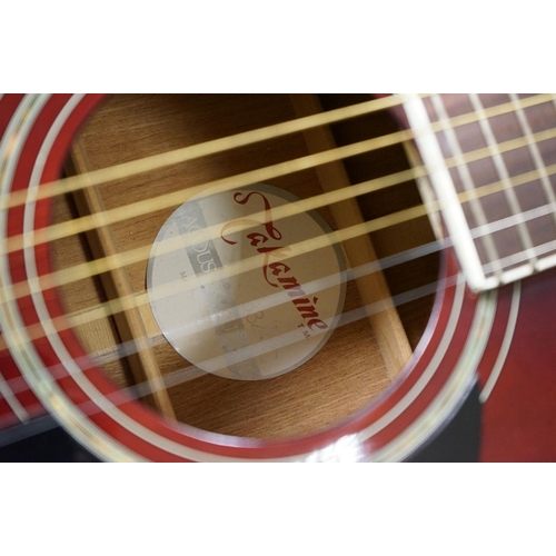 605 - Guitar - Takamine EG-334RC electro acoustic guitar in burgundy finish.  Comes with a Stronghold hard... 