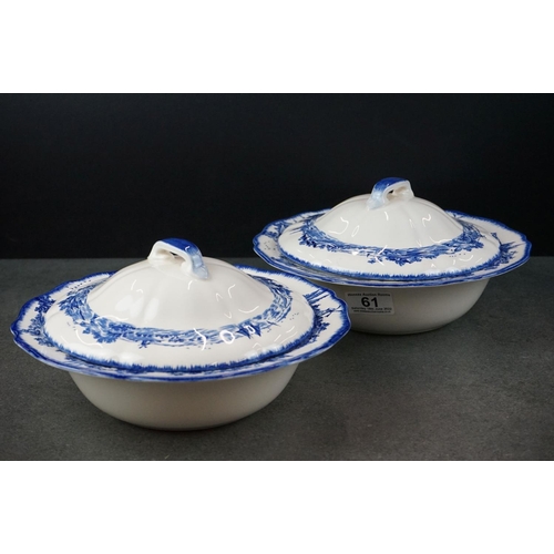 61 - Pair of Royal Doulton Norfolk pattern fruit bowls, approx. 24cm diameter & a pair of tureen lids