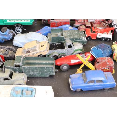1408 - Around 40 play worn mid 20th C models to include Johillco Motorcycle & sidecar, Manoil BP,  Betal, M... 