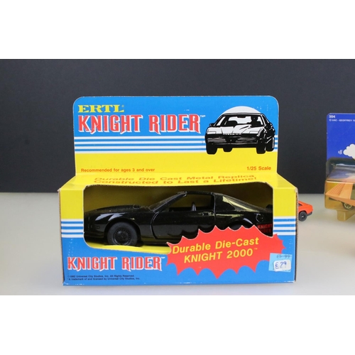 1411 - Six boxed / carded TV related diecast models to include 1/25 ERTL Knight Rider, Meccano The Pink Pan... 