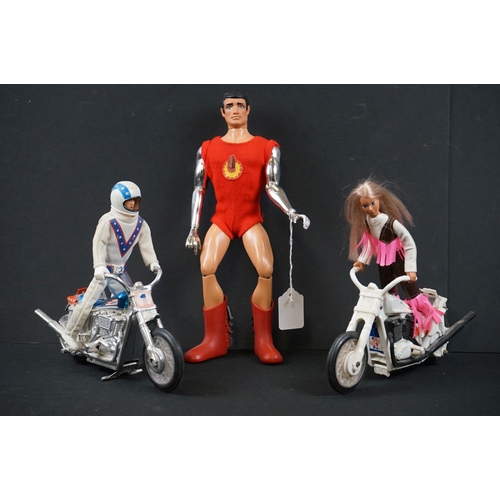 572 - Ideal Evil Knievel Figure (marked 2005) on Motorcycle together with Ideal Derry Daring Figure (marke... 