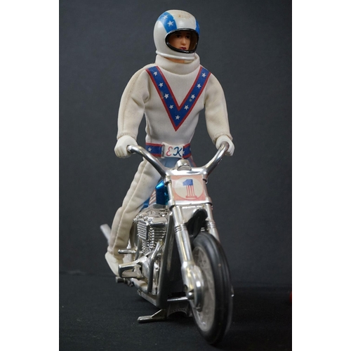 572 - Ideal Evil Knievel Figure (marked 2005) on Motorcycle together with Ideal Derry Daring Figure (marke... 