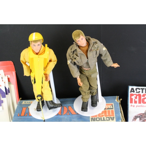 374 - Action Man - Five original figures with various reproduction boxes, plus a boxed AM Palitoy Task For... 