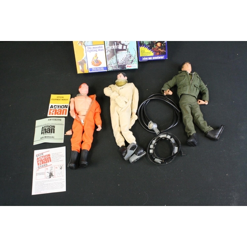 374 - Action Man - Five original figures with various reproduction boxes, plus a boxed AM Palitoy Task For... 