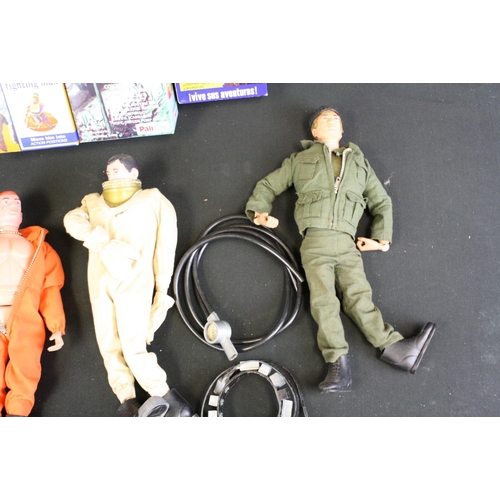 374 - Action Man - Five original figures with various reproduction boxes, plus a boxed AM Palitoy Task For... 