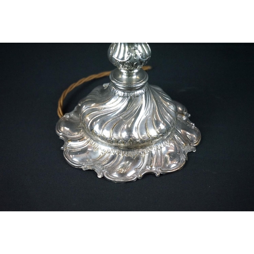 340 - WMF Silver Plated Table Lamp of Rococo form, stamped to base, overall height 53cm