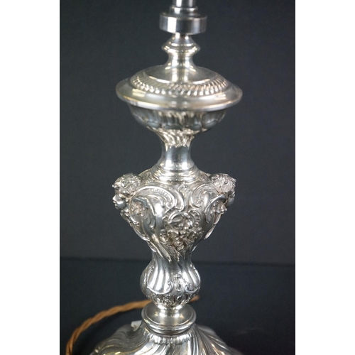 340 - WMF Silver Plated Table Lamp of Rococo form, stamped to base, overall height 53cm