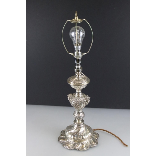 340 - WMF Silver Plated Table Lamp of Rococo form, stamped to base, overall height 53cm