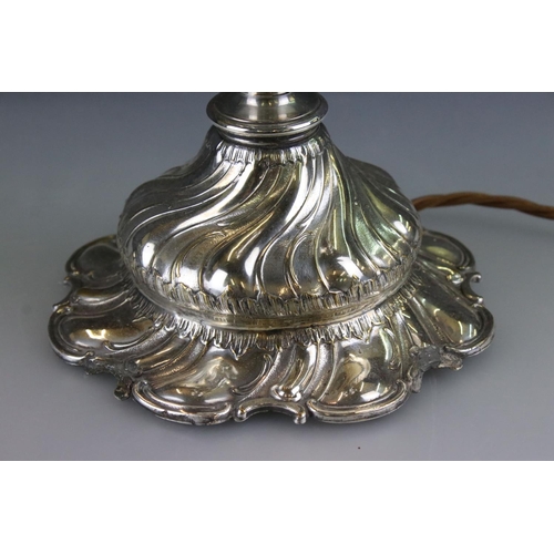 340 - WMF Silver Plated Table Lamp of Rococo form, stamped to base, overall height 53cm