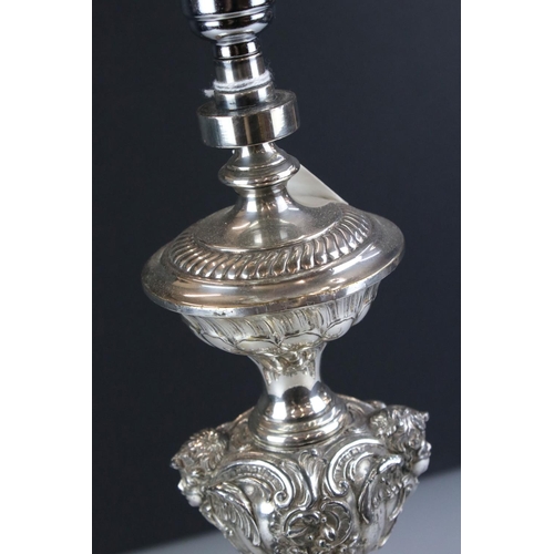 340 - WMF Silver Plated Table Lamp of Rococo form, stamped to base, overall height 53cm