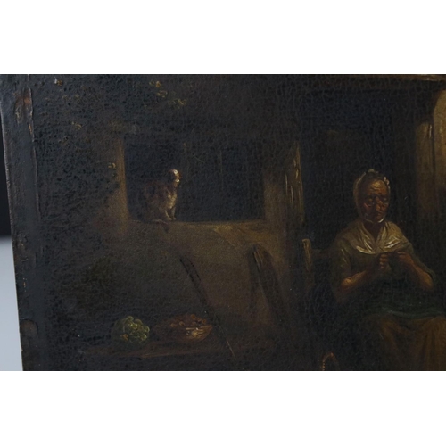 127 - Attributed to Barker of Bath, Oil on Board Study of Country Folk sitting outside of a cottage, 17cms... 