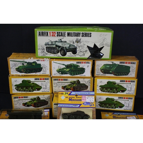 1346 - 16 boxed / carded Roco HO Minitanks plus 11 x boxed Airfix plastic military models, features duplica... 