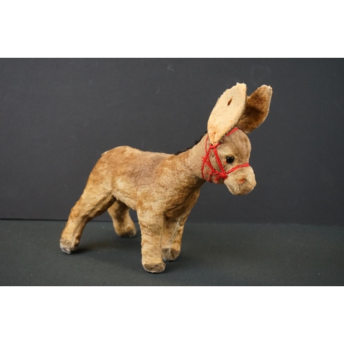 177 - Six mid 20th C soft toy animals to include 3 x Steiff (lamb with tag/button to ear, lying down dog w... 