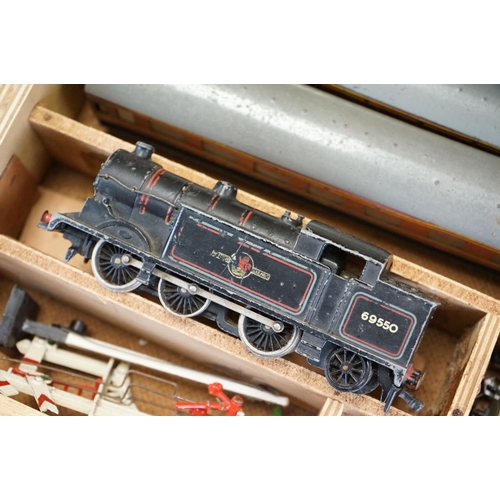 138 - Collection of Hornby Dublo model railway contained within a custom 4 drawer chest to include Duchess... 