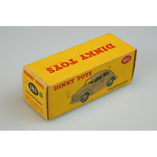 1050 - Boxed Dinky 181 Volkswagen diecast model in green with green hubs, diecast vg, box gd with correct c... 