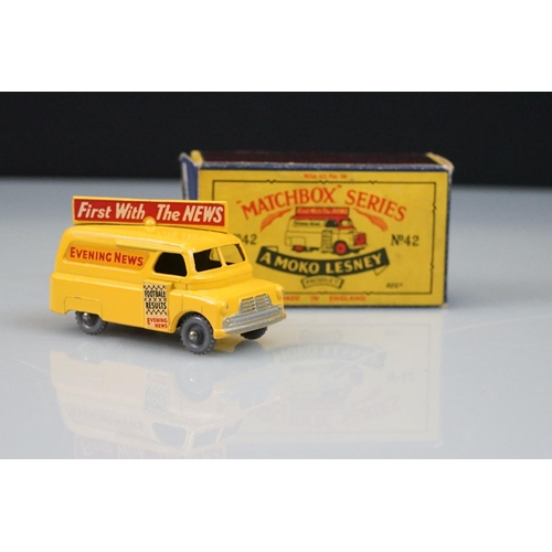 1052 - Three boxed Matchbox Series diecast models to include 42 Evening News Van, 21 Milk Delivery Truck an... 