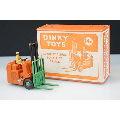 1055 - Three boxed Dinky diecast models to include 14C Coventry Climax Fork Lift Truck with orange main bod... 