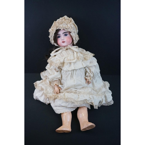 182 - Bebe Jumeau bisque headed doll with sleeping blue glass eyes, painted face, marked 11 to back of nec... 