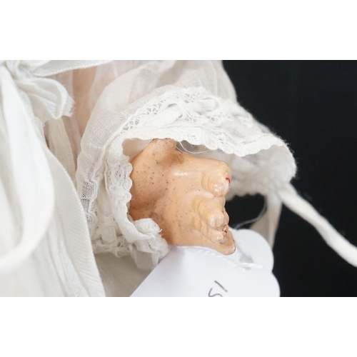 187 - Early 20th C Armand Marseille baby doll, bisque head, bottom teeth, sleeping glass eyes, original dr... 