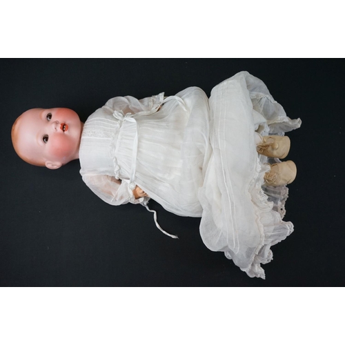 187 - Early 20th C Armand Marseille baby doll, bisque head, bottom teeth, sleeping glass eyes, original dr... 