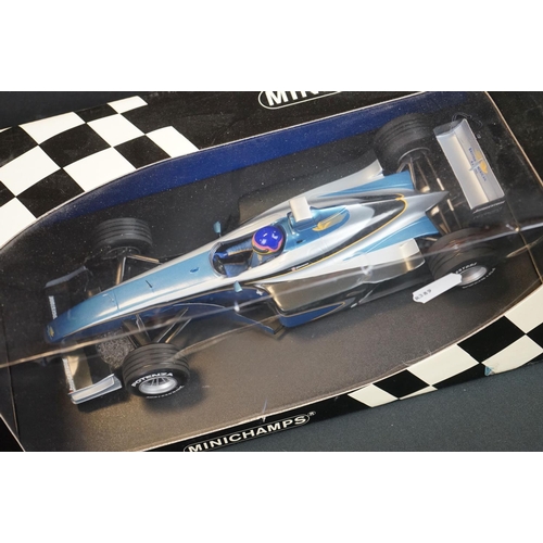 1140 - Four Boxed Paul's Model Art Minichamps diecast models to include B.A.R Honda 006 T. Sato, BAR 01 Sup... 