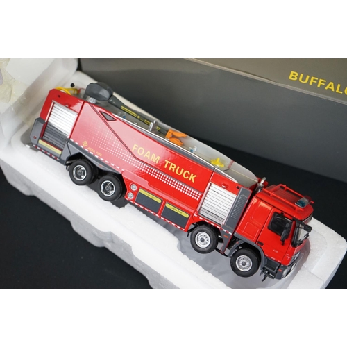 1151 - Four boxed diecast fire engines to include a Jieda Fire Buffalo Engine, XCMG DG100 aerial platform f... 