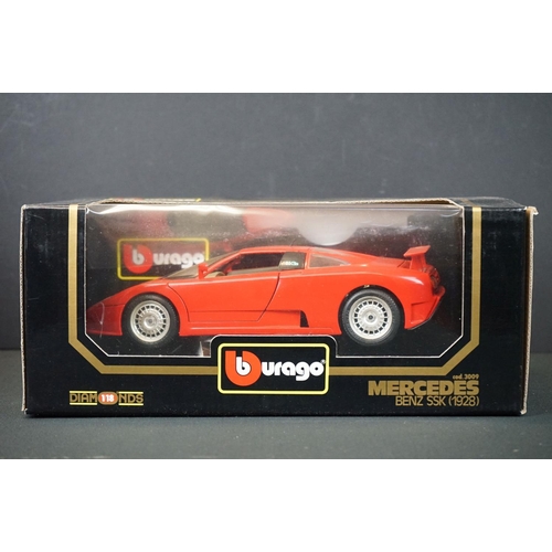 1220 - Five boxed 1/18 Burago diecast models to include 3044 Ferrari 550, 3009 Mercedes, 3055 Bugatti, 3016... 