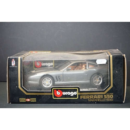 1220 - Five boxed 1/18 Burago diecast models to include 3044 Ferrari 550, 3009 Mercedes, 3055 Bugatti, 3016... 