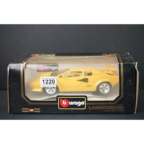 1220 - Five boxed 1/18 Burago diecast models to include 3044 Ferrari 550, 3009 Mercedes, 3055 Bugatti, 3016... 