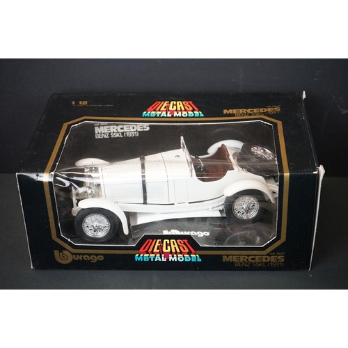 1222 - Four boxed Burago 1/18 diecast models to include 3030 Dodge Viper GTS Coupe, 3002 Mercedes Benz SSKL... 