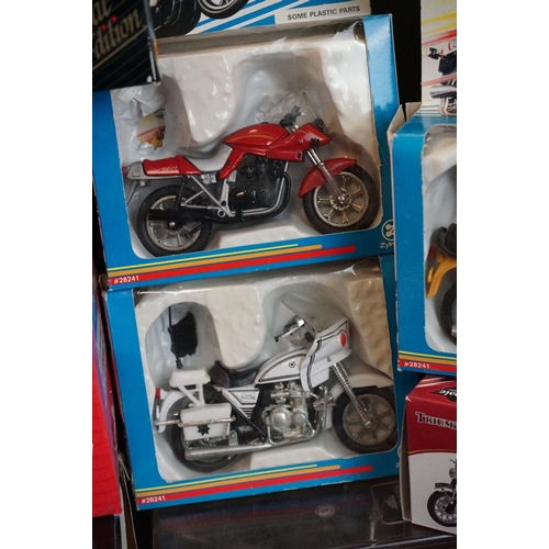 1230 - 14 Boxed / cased motorcycle models to include Britains Speedway 9684 (dented window), 6 x Zylmex Sup... 