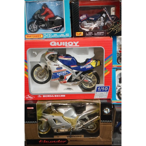 1230 - 14 Boxed / cased motorcycle models to include Britains Speedway 9684 (dented window), 6 x Zylmex Sup... 