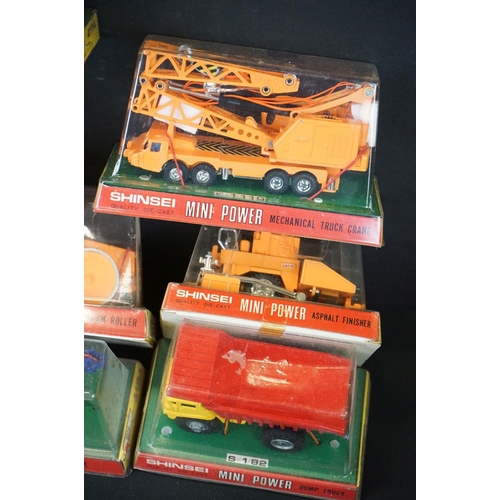 1233 - 13 boxed/cased Shinsei Mini Powers diecast construction & fire engine models to include Mechanical T... 