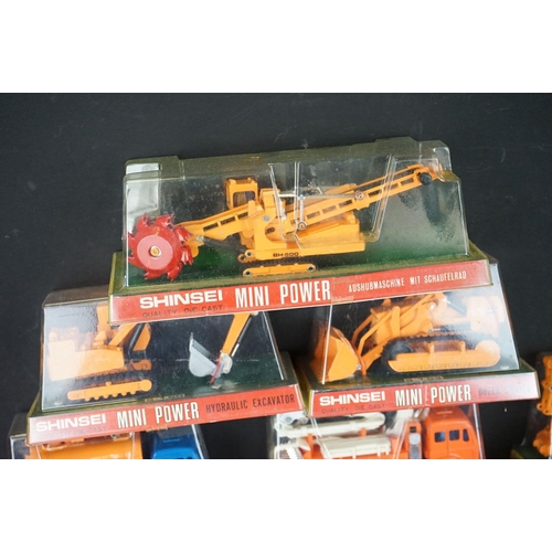 1233 - 13 boxed/cased Shinsei Mini Powers diecast construction & fire engine models to include Mechanical T... 